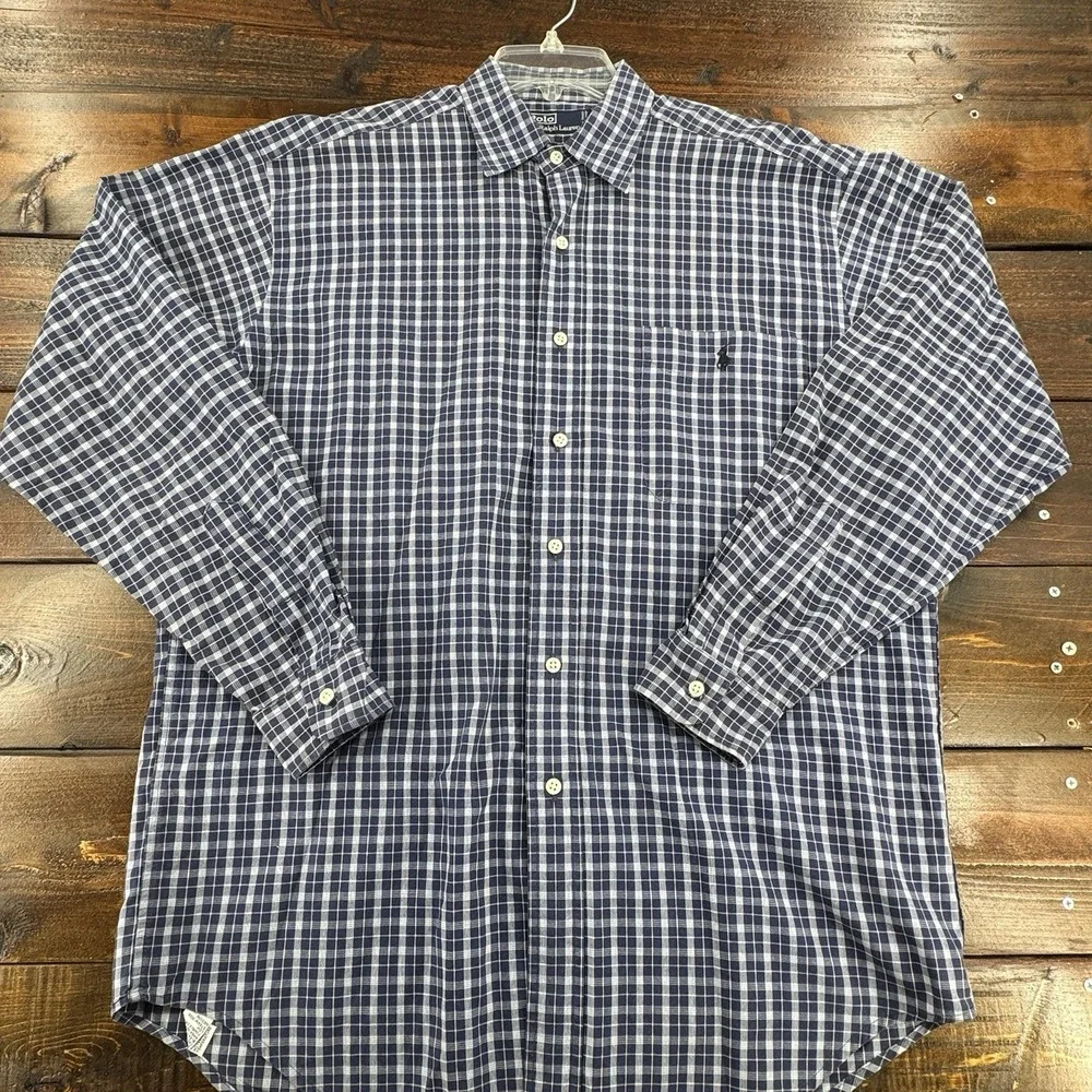 Polo Ralph Lauren Mens Classic Fit Blue Plaid Button Up Long Sleeve Shirt Size M